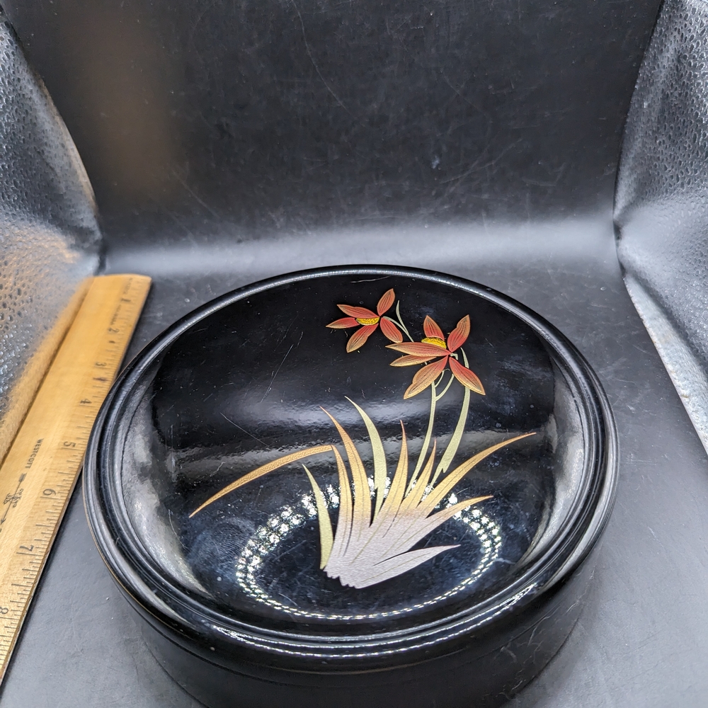 Vintage Black Lacquer Ware Trinket Dish Made In Japan